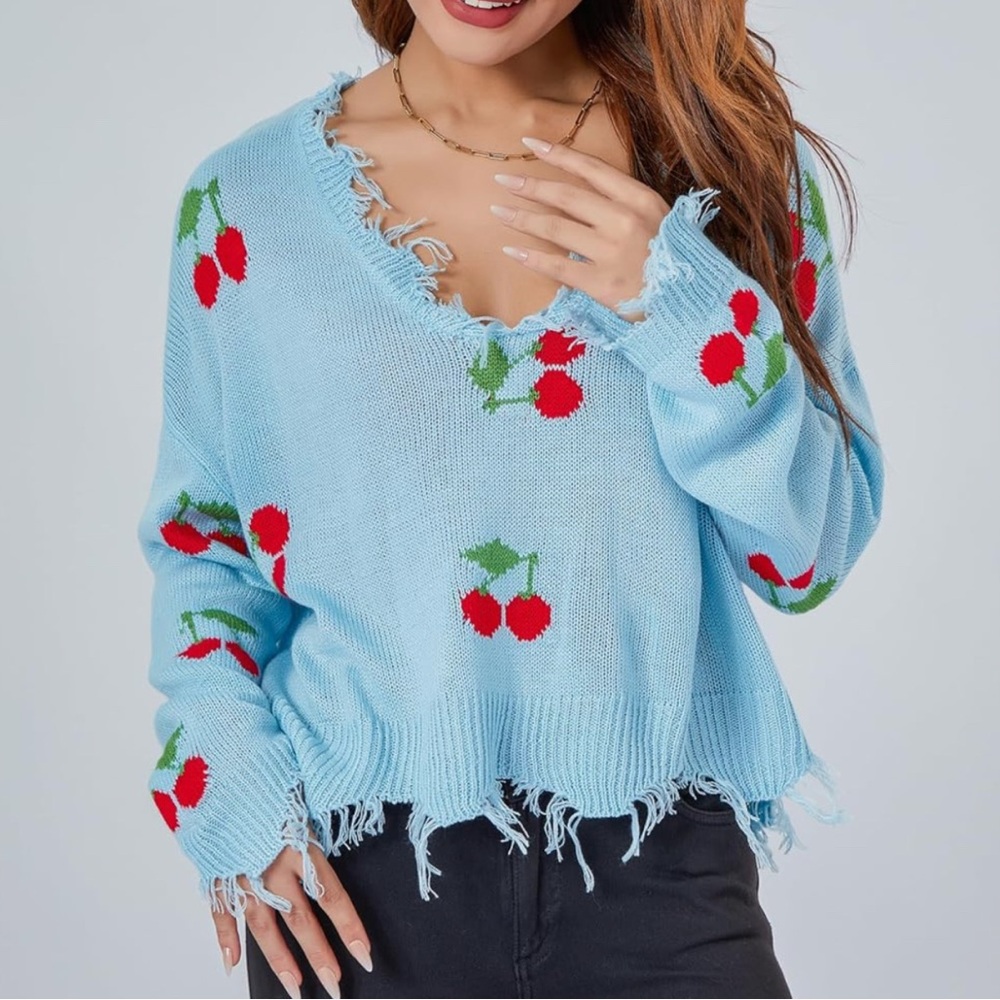 Amazon Women's Ripped Shrug Sweater Long Sleeve Knitted V-Neck Pullover